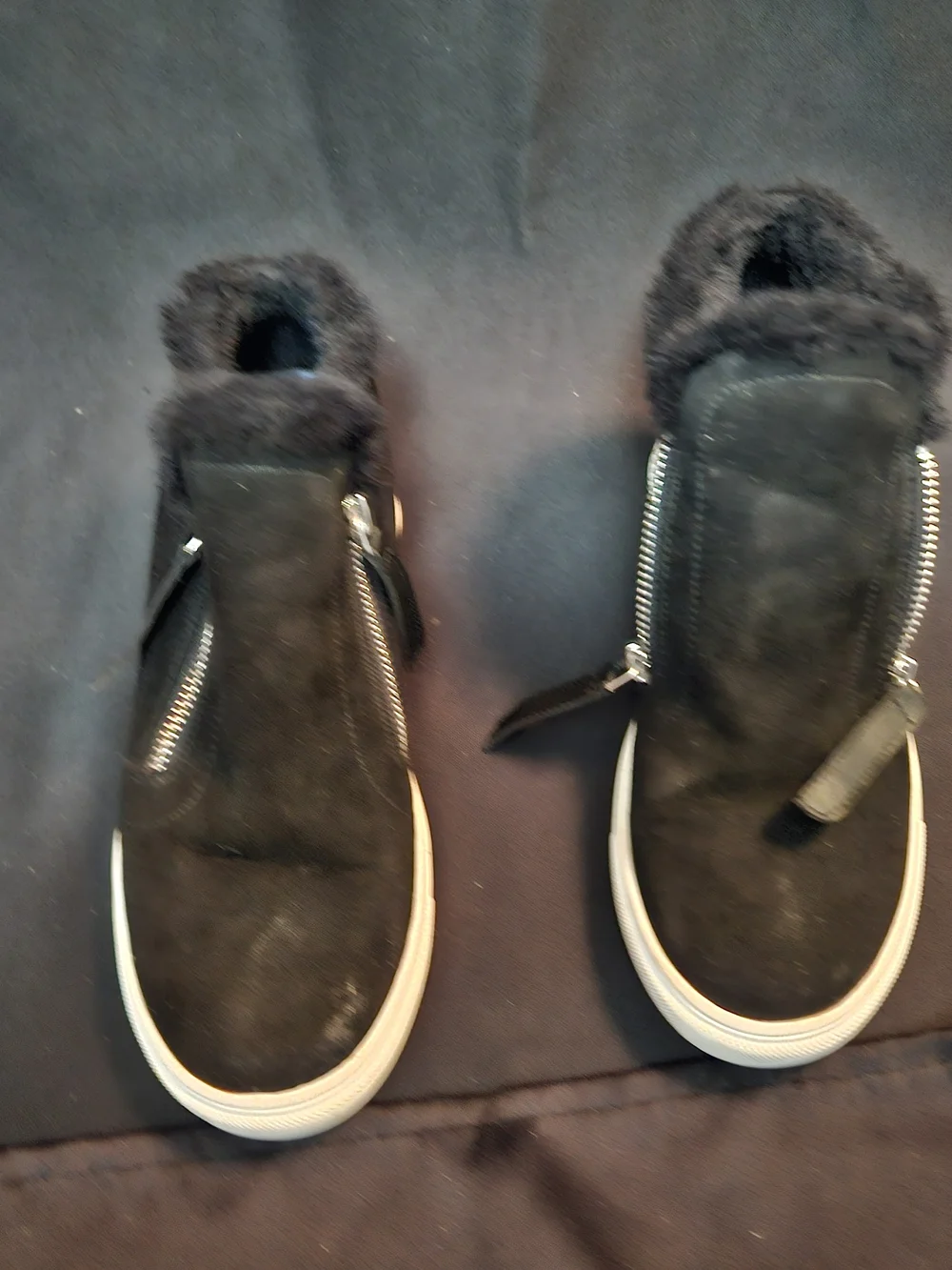 Madden Girl Black Faux Fur Zip-Top Slip-On Sneakers